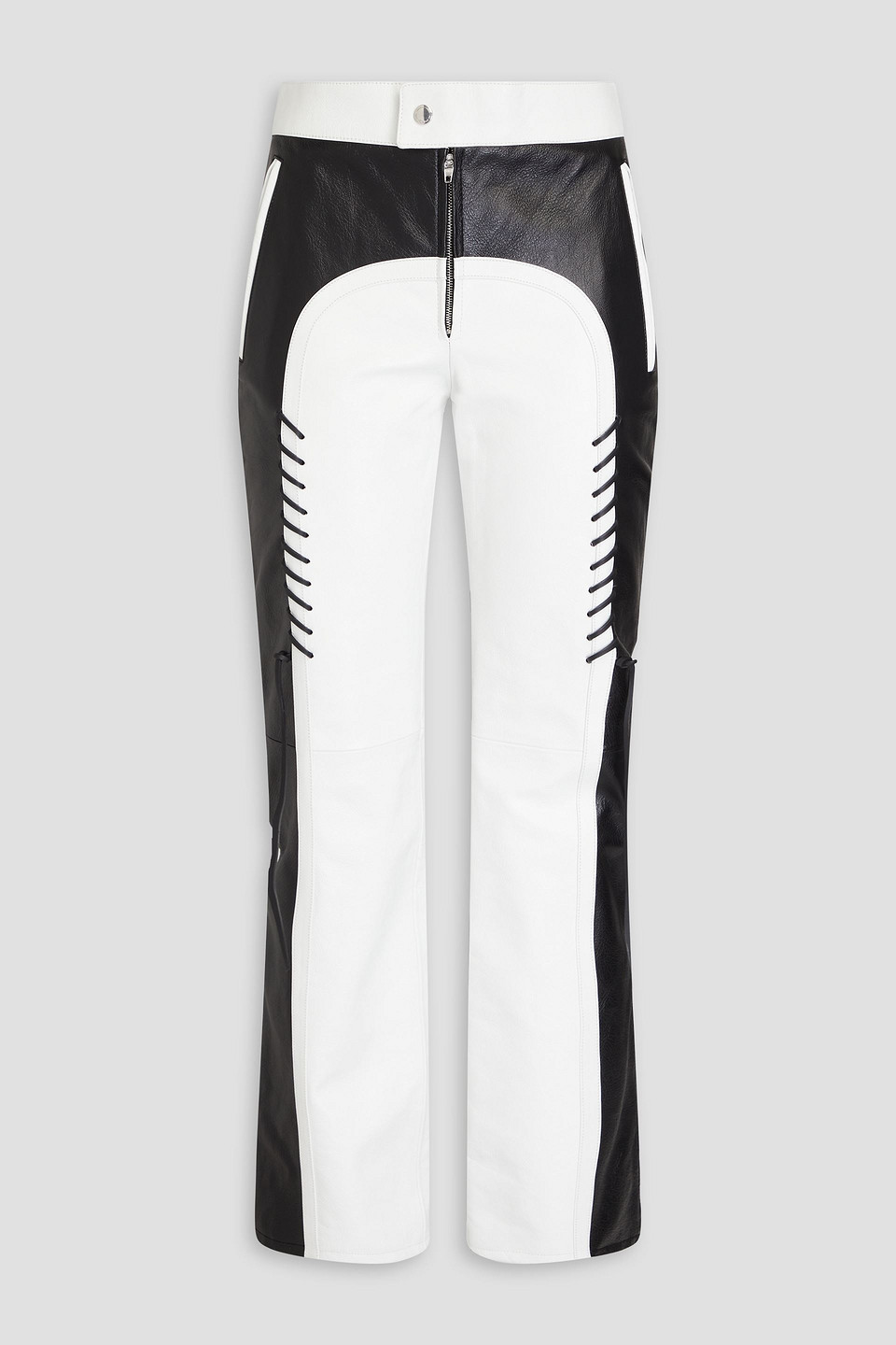 Chloé Whipstitched Two-tone Leather Straight-leg Trousers In Weiss