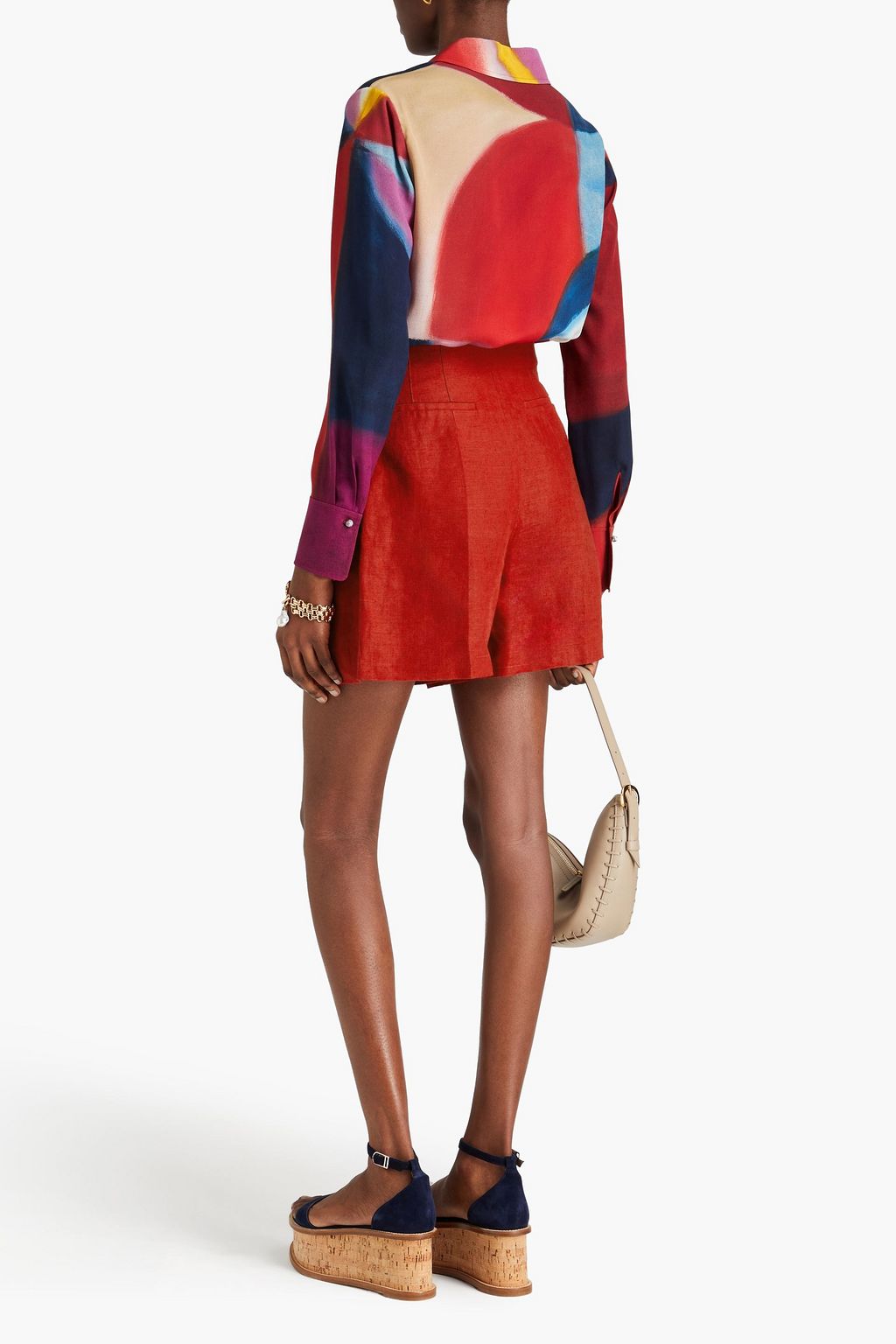 CHLOÉ شورت مصنوع من الكتان ومزين بكسرات