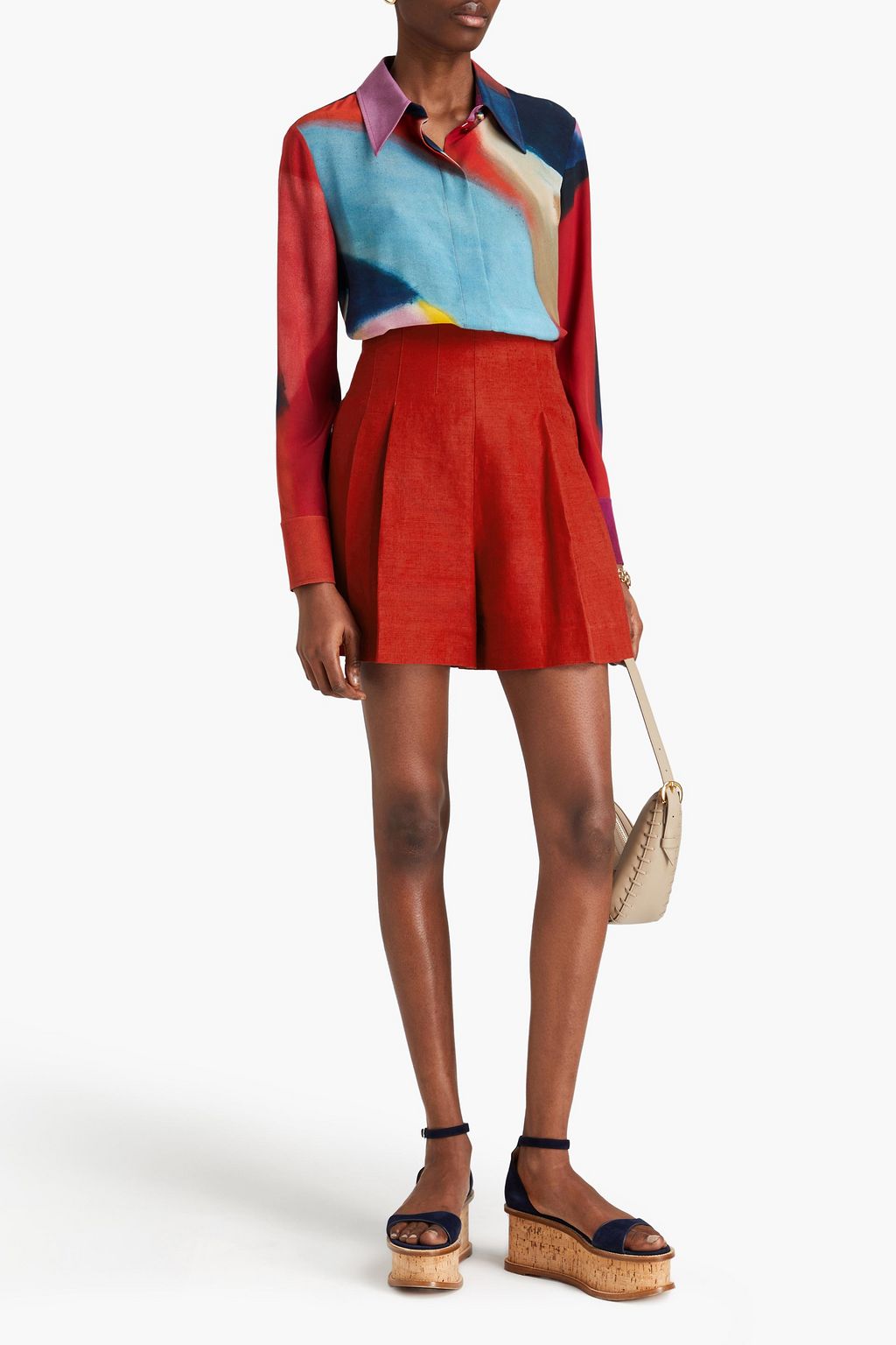 CHLOÉ شورت مصنوع من الكتان ومزين بكسرات