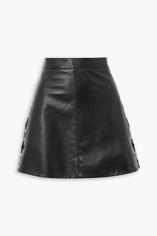 Black Lace Up Leather Mini Skirt (XS)