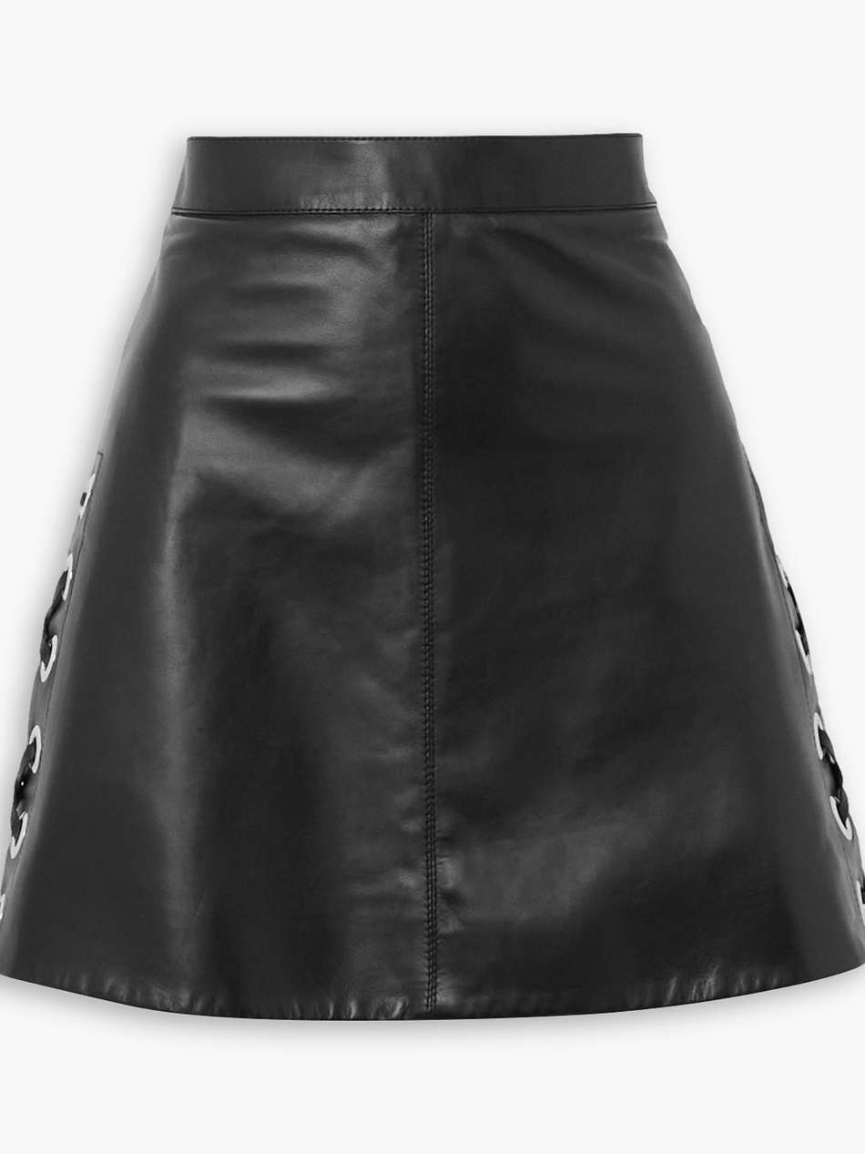 lace-up leather mini skirt