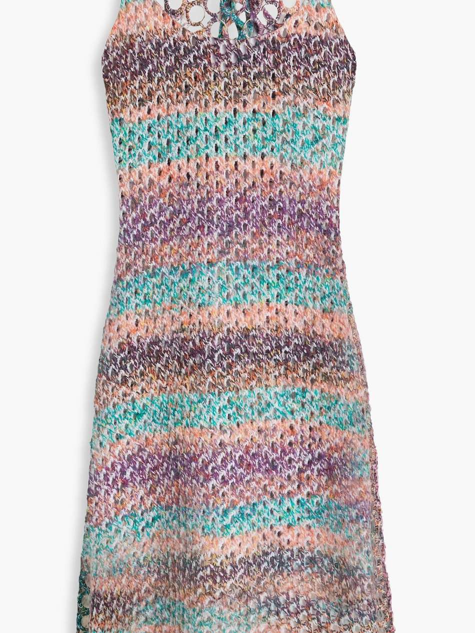 striped open-knit wool mini dress