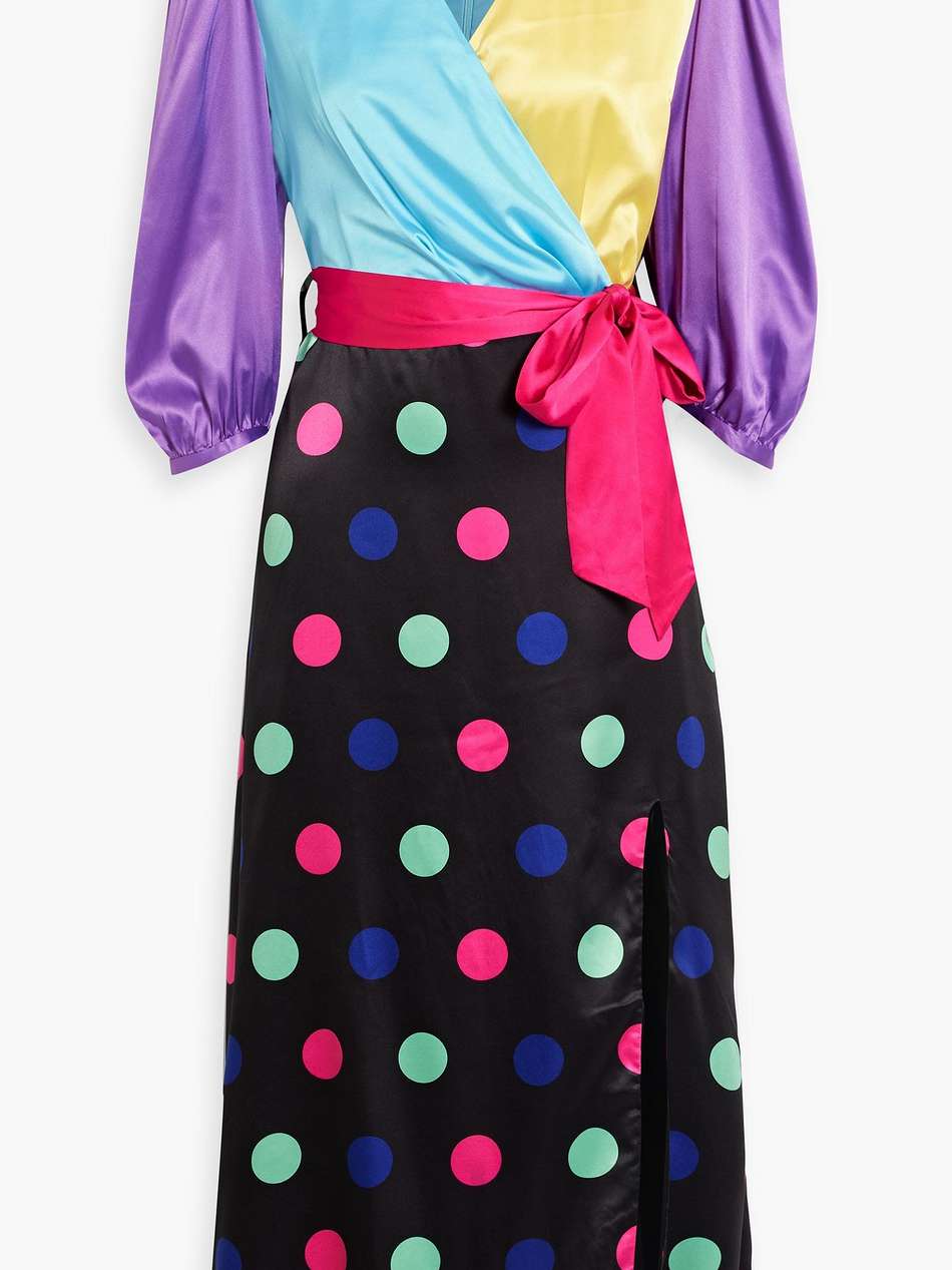 paloma wrap-effect polka-dot satin midi dress