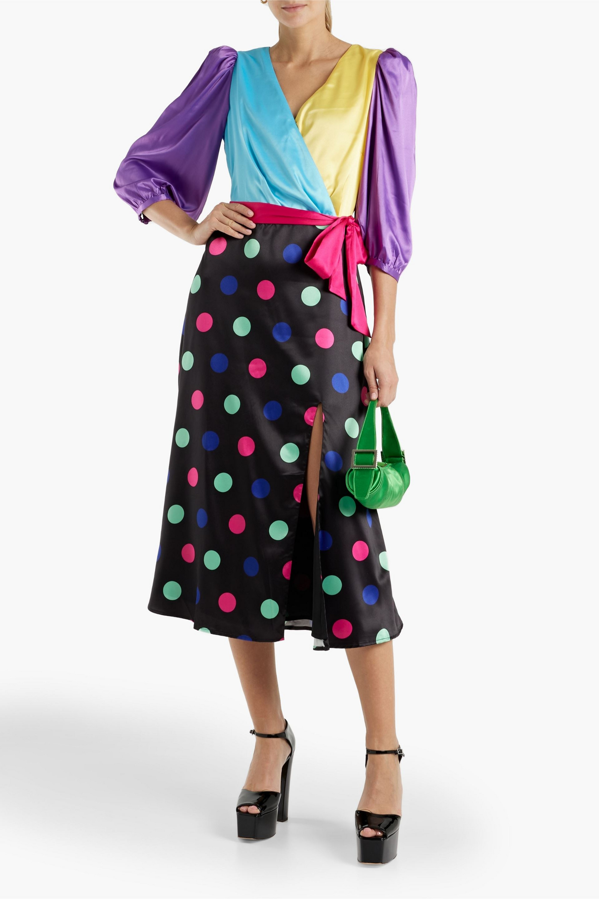 Olivia Rubin Paloma wrap-effect polka-dot satin midi dress