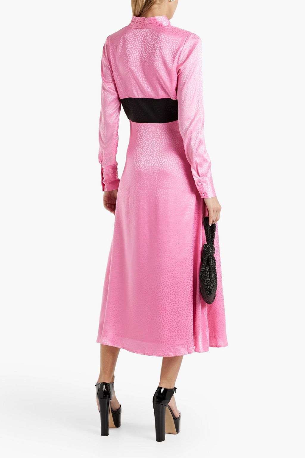 OLIVIA RUBIN Penny zweifarbiges Midikleid aus glänzendem Jacquard