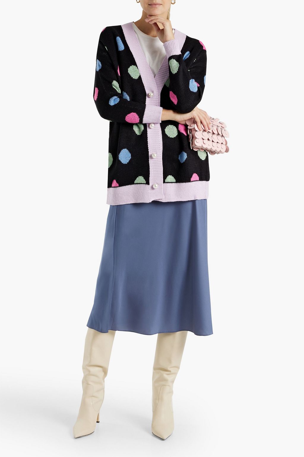 OLIVIA RUBIN ジャカードニット カーディガン メタリック ポルカドット
