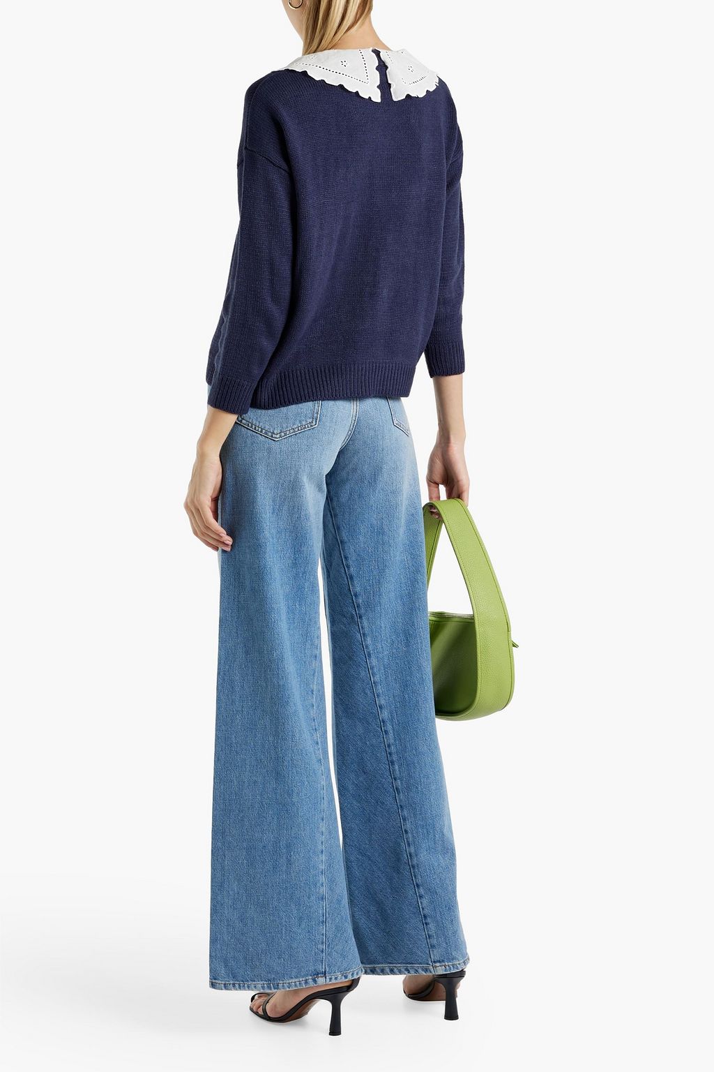 OLIVIA RUBIN Courtney broderie anglaise-paneled knitted cardigan