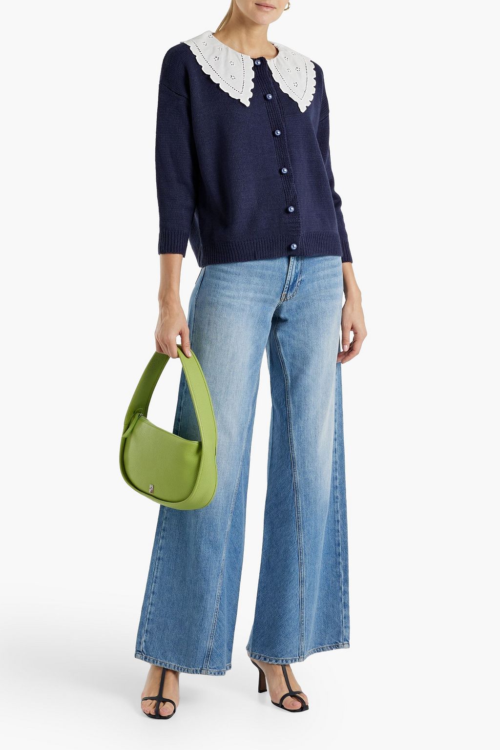 OLIVIA RUBIN Courtney broderie anglaise-paneled knitted cardigan