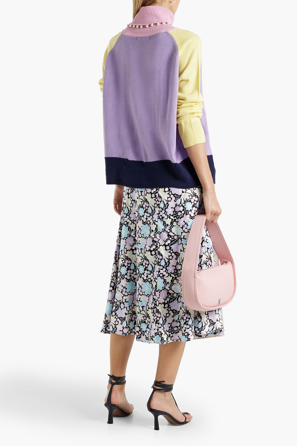 Shop Olivia Rubin Ida Wrap-effect Printed Satin Midi Skirt In Multicolor