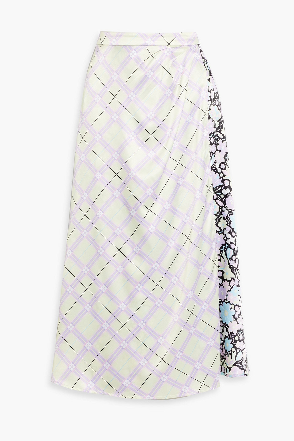 Ida wrap-effect printed satin midi skirt