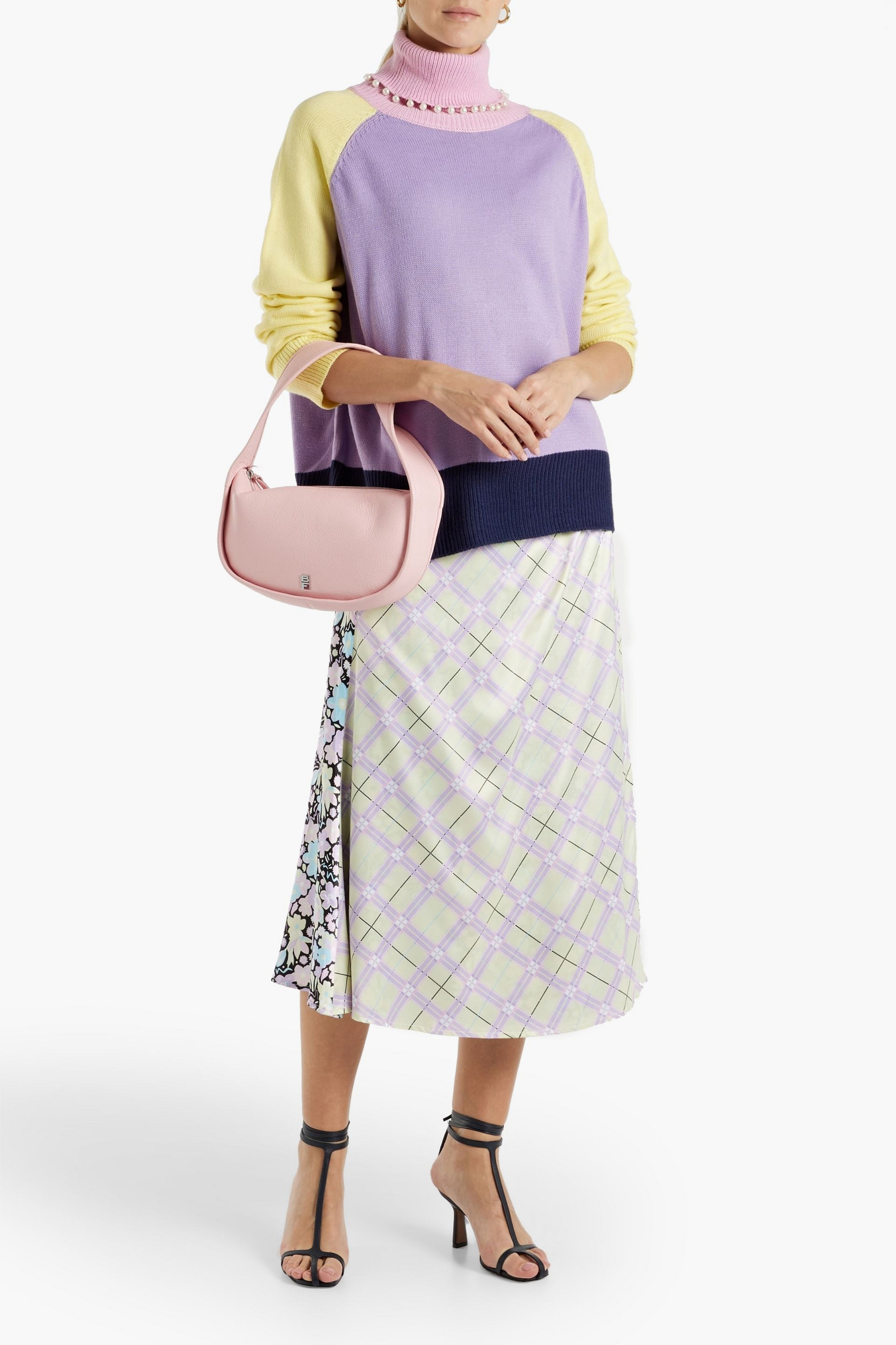 Olivia Rubin Ida wrap-effect printed satin midi skirt