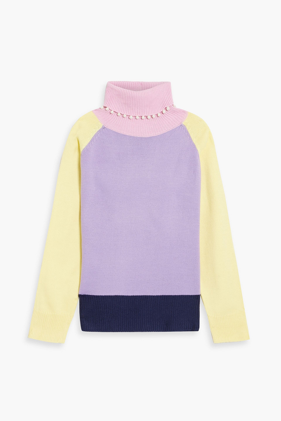 Clemmie embellished color-block knitted turtleneck sweater