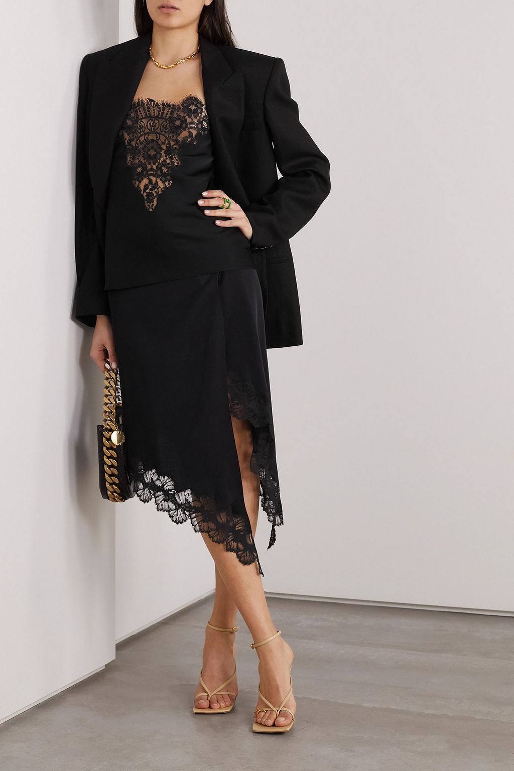 STELLA MCCARTNEY Lace-paneled seersucker camisole