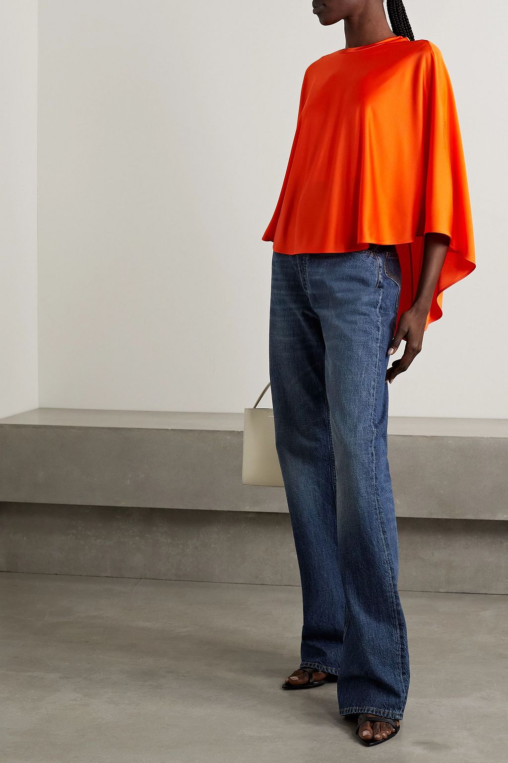 STELLA MCCARTNEY Asymmetric neon satin-jersey blouse
