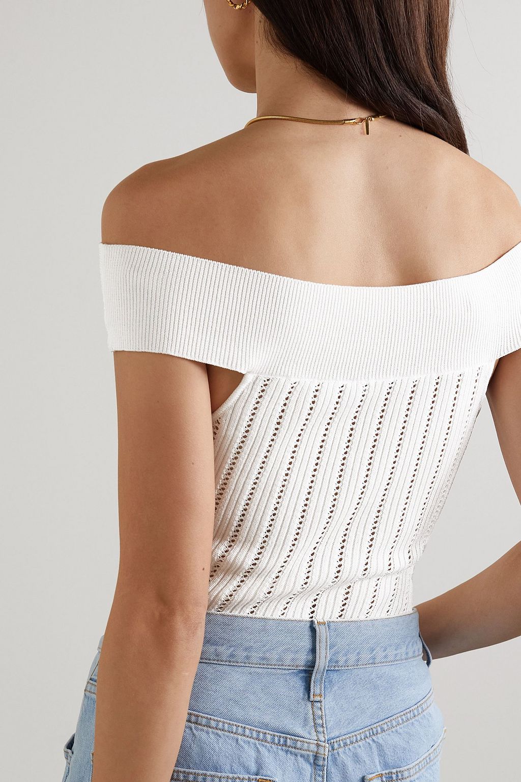 BALMAIN Off-the-shoulder cutout pointelle-knit bodysuit
