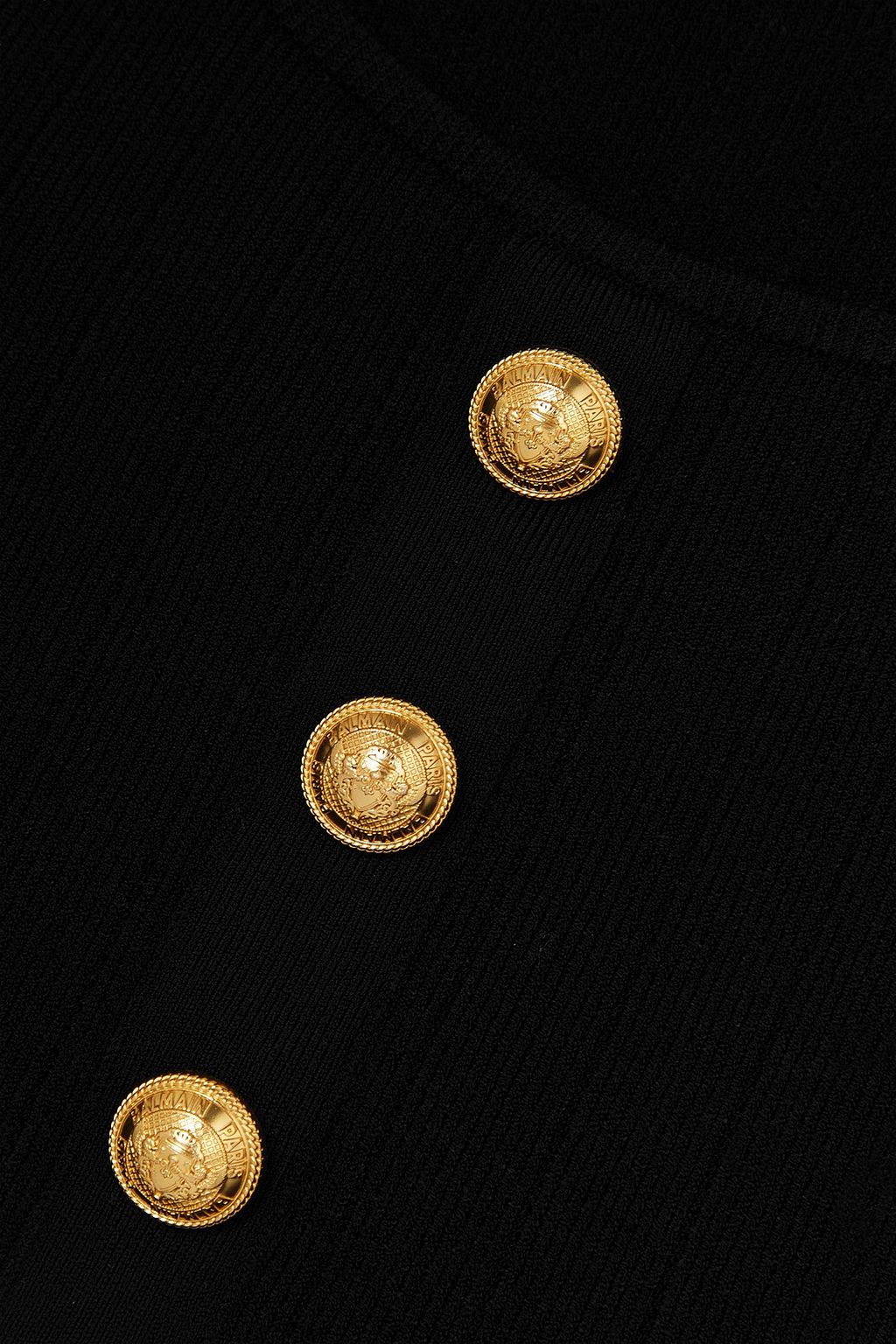 BALMAIN 크롭 버튼 장식 골지 니트 탑