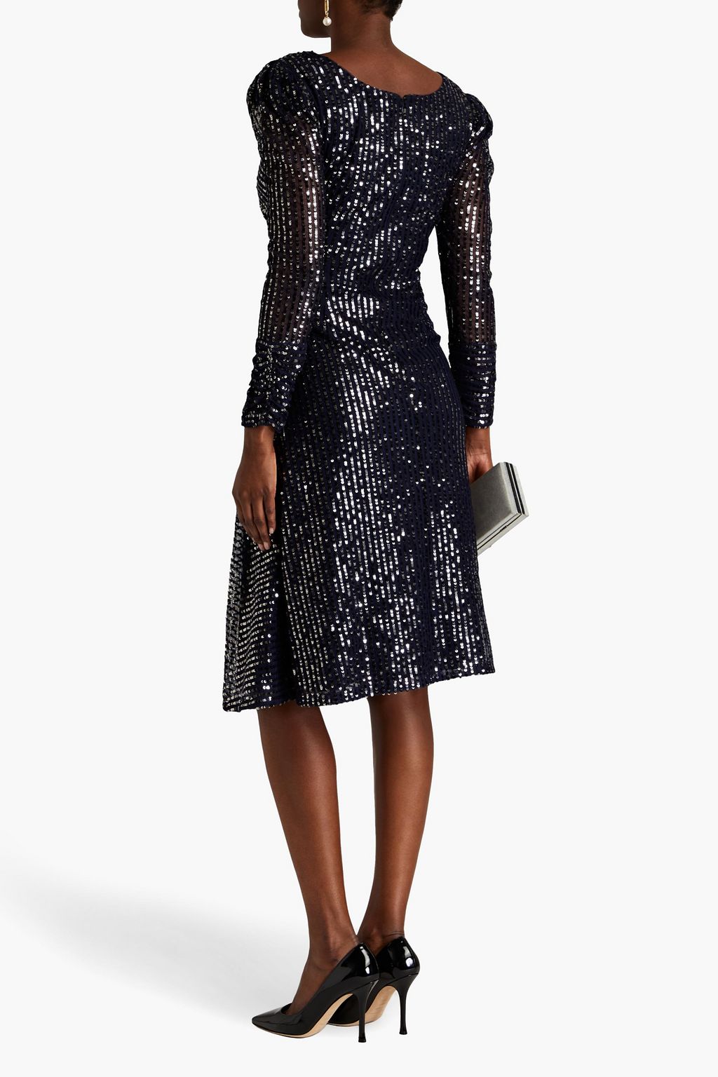 RAISHMA Ruched sequined tulle midi dress