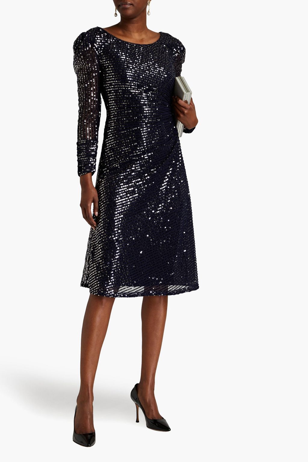 RAISHMA Ruched sequined tulle midi dress