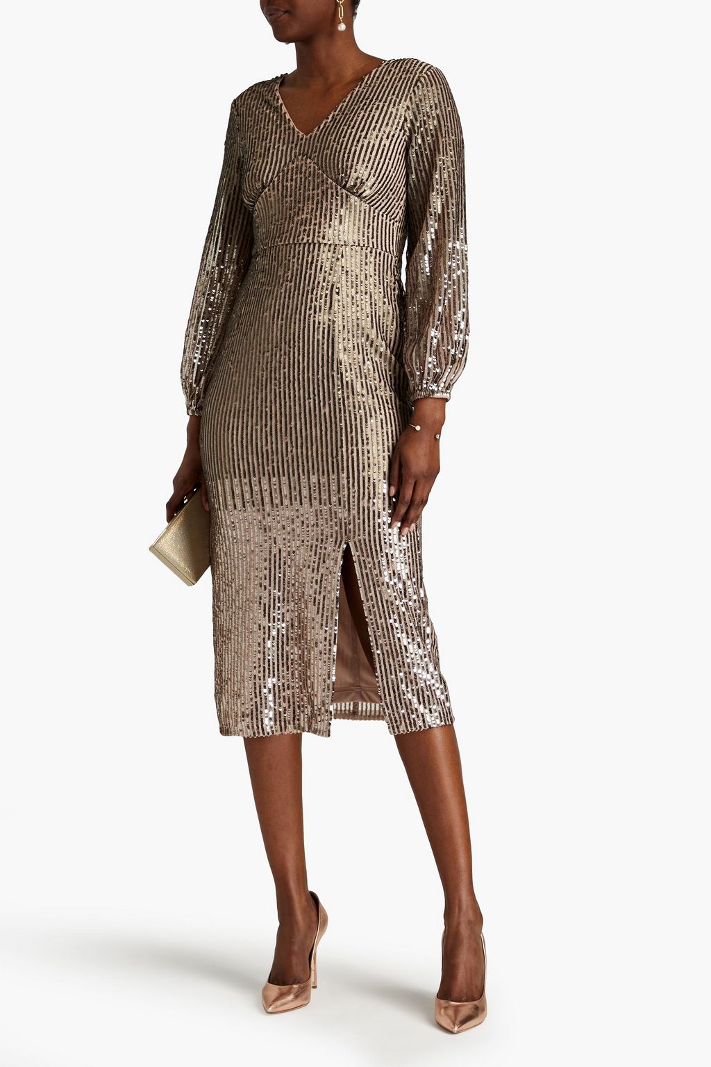 RAISHMA Gathered sequined tulle midi dress