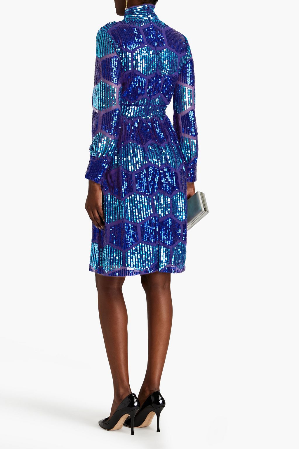 RAISHMA Pussy-bow gathered sequined tulle dress