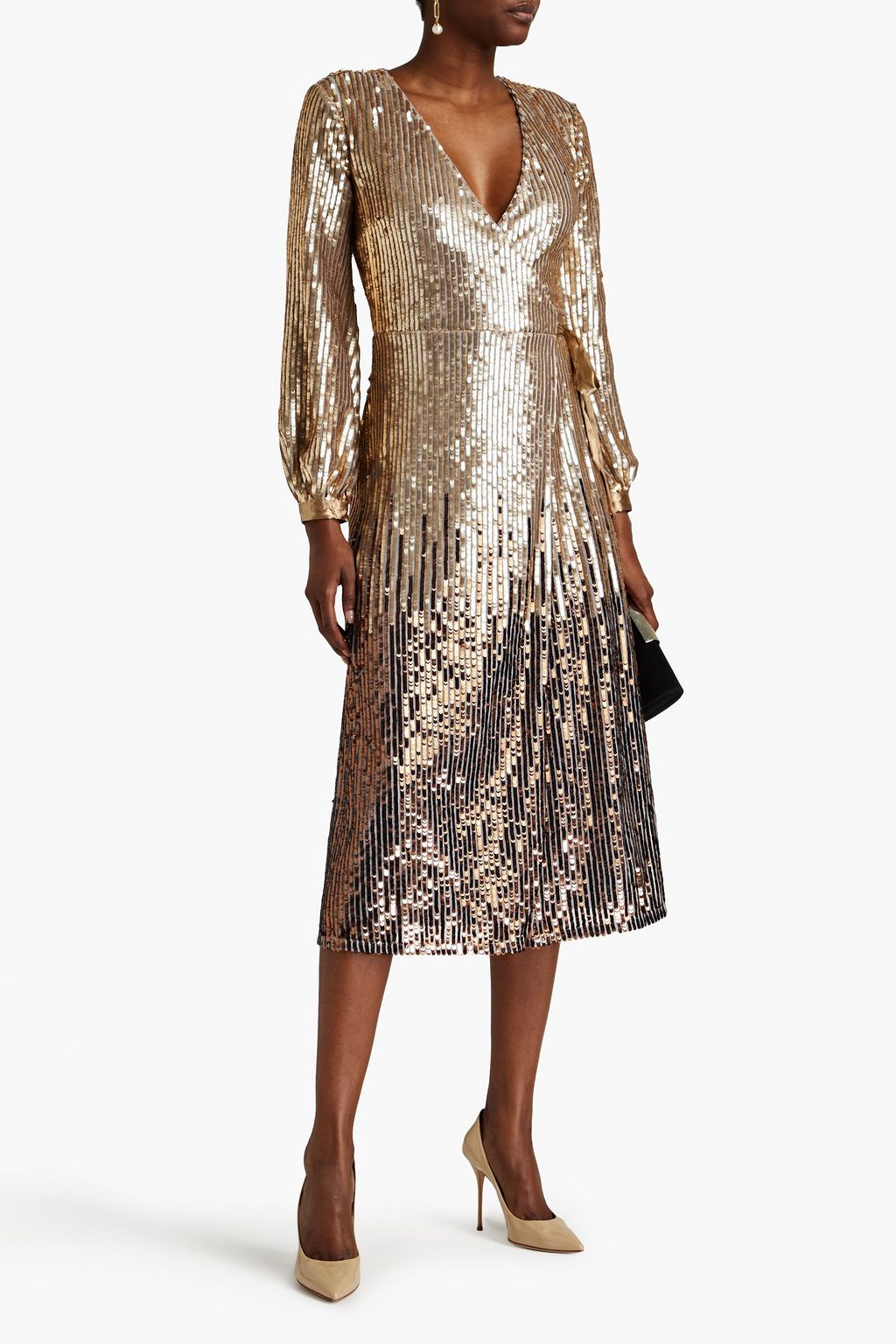 RAISHMA Gathered dégradé sequined tulle midi wrap dress