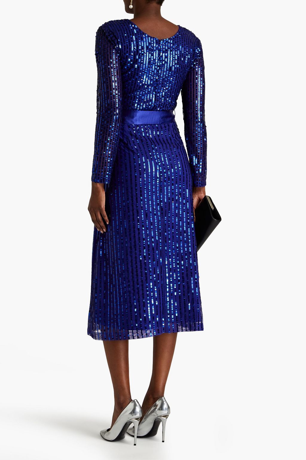 RAISHMA Belted sequined tulle midi dress