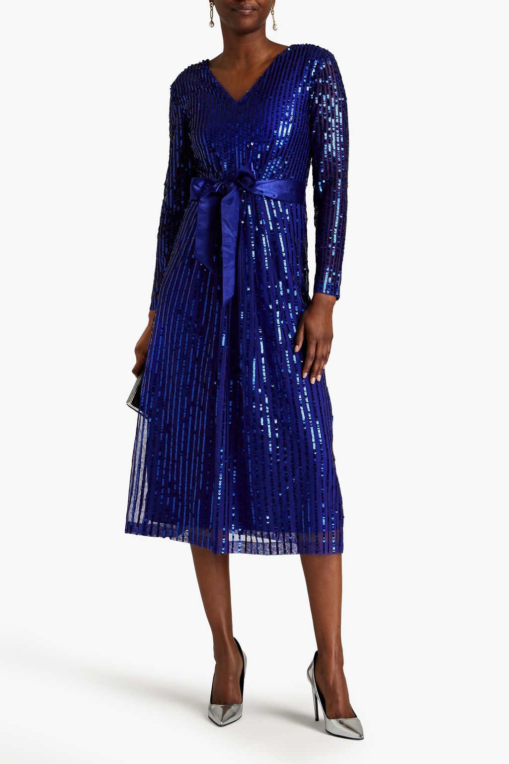 RAISHMA Belted sequined tulle midi dress
