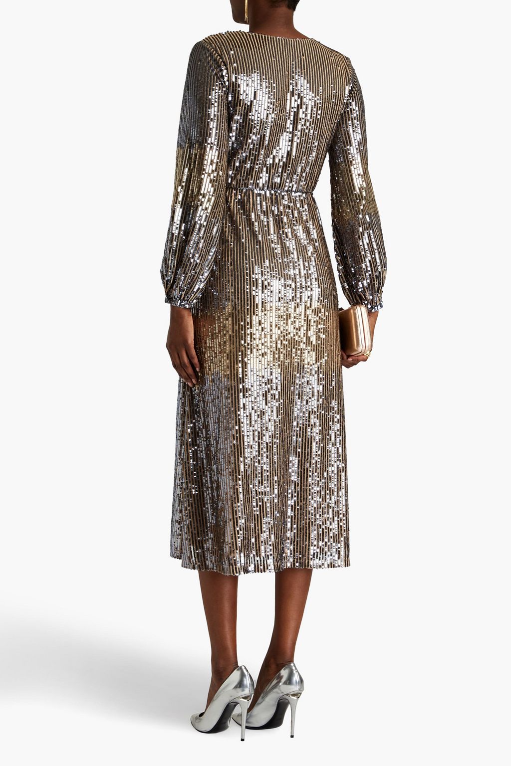 RAISHMA Wrap-effect sequined tulle midi dress