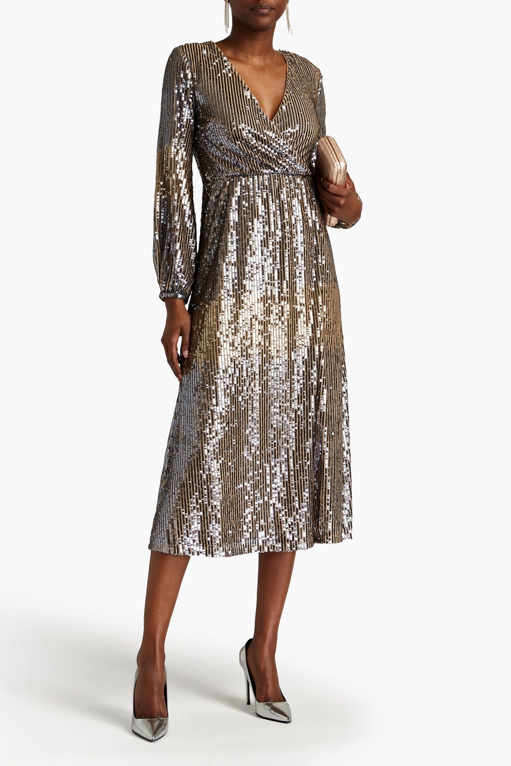 RAISHMA Wrap-effect sequined tulle midi dress