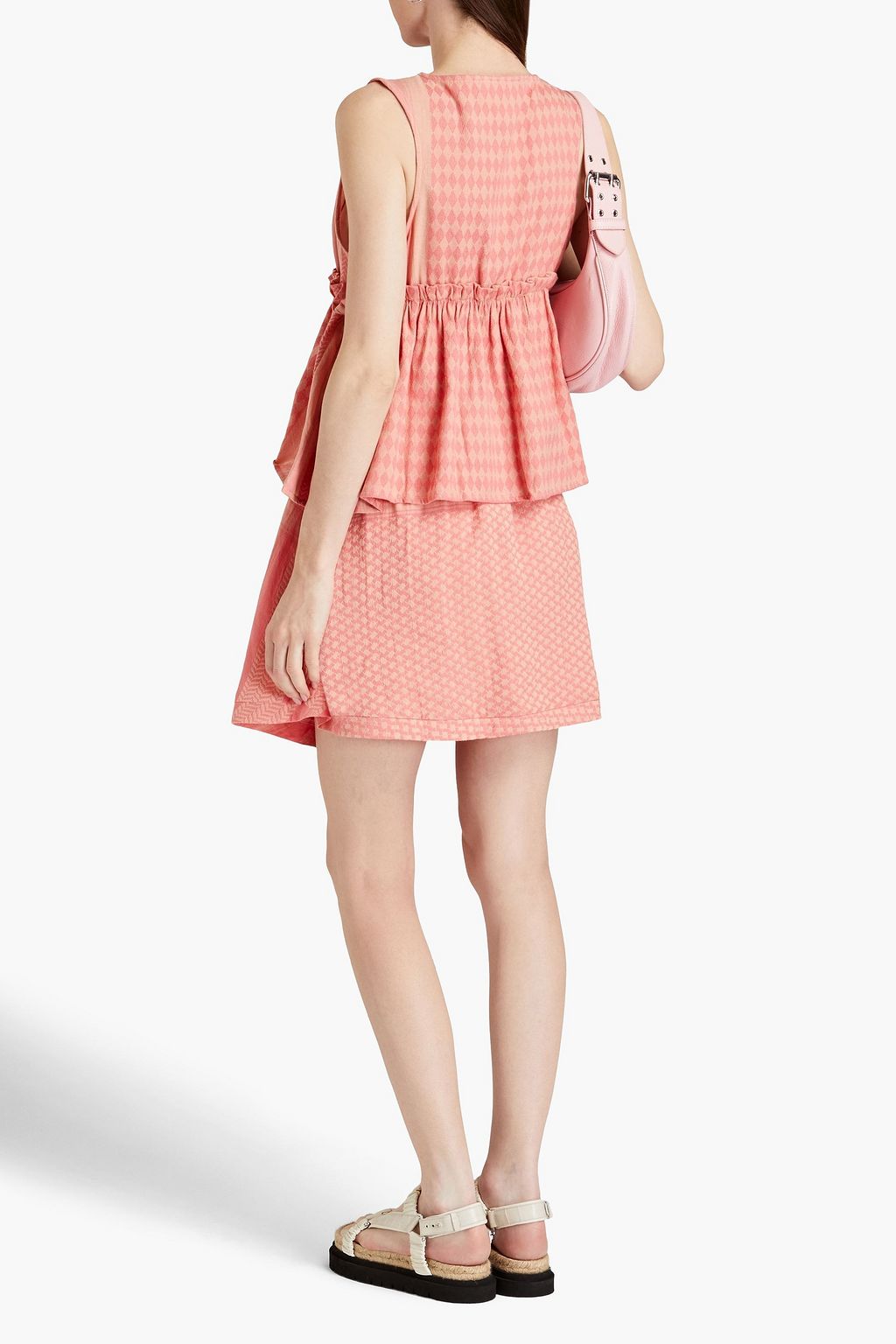 SUMMERY COPENHAGEN Gathered cotton-jacquard mini skirt