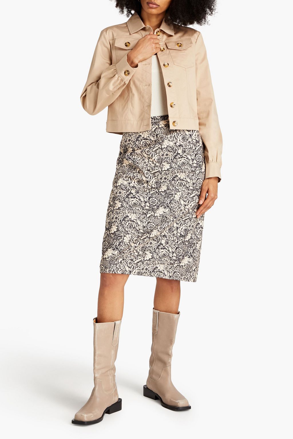 MEADOWS Floral-print cotton skirt