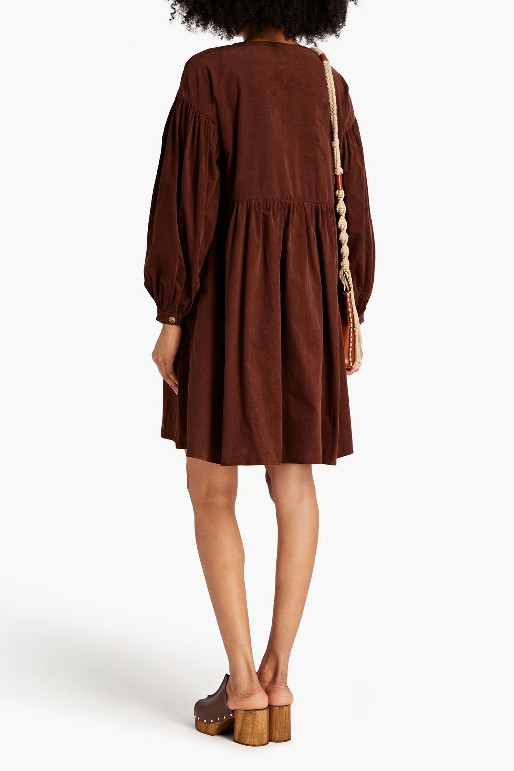 MEADOWS Gathered organic cotton-corduroy dress