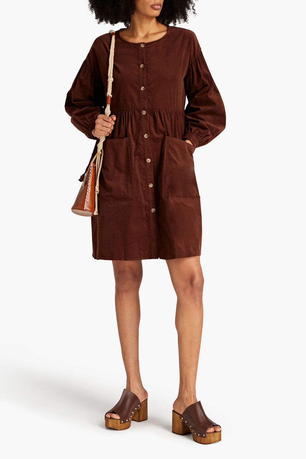 MEADOWS Gathered organic cotton-corduroy dress