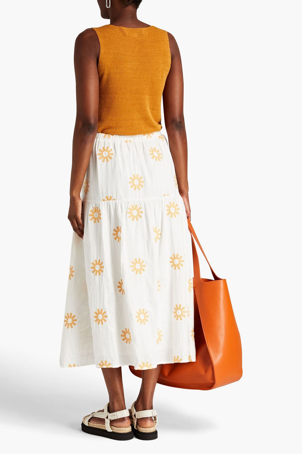 L.F. MARKEY Viggo embroidered organic cotton midi skirt