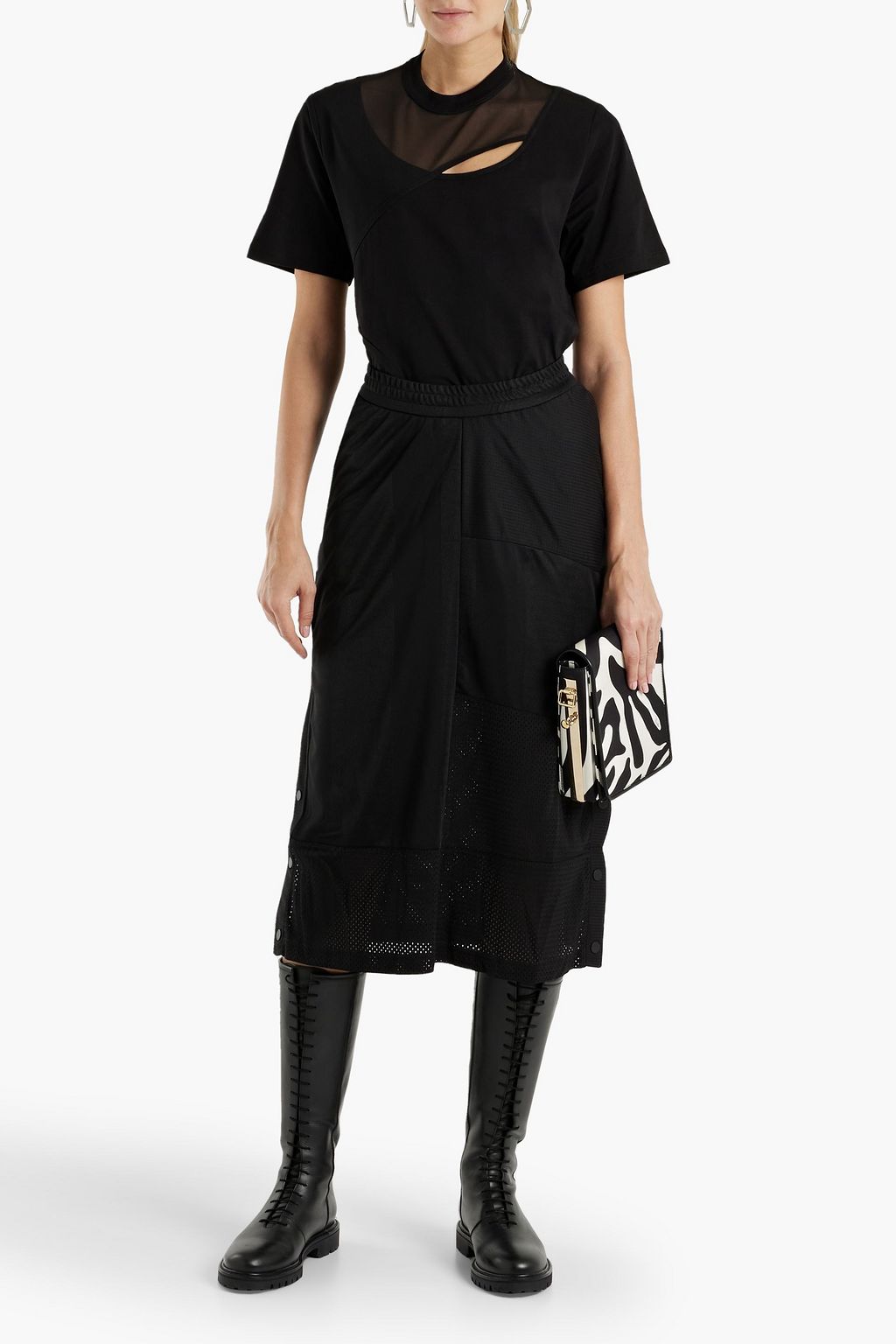 MCQ ALEXANDER MCQUEEN Mesh-paneled woven midi skirt