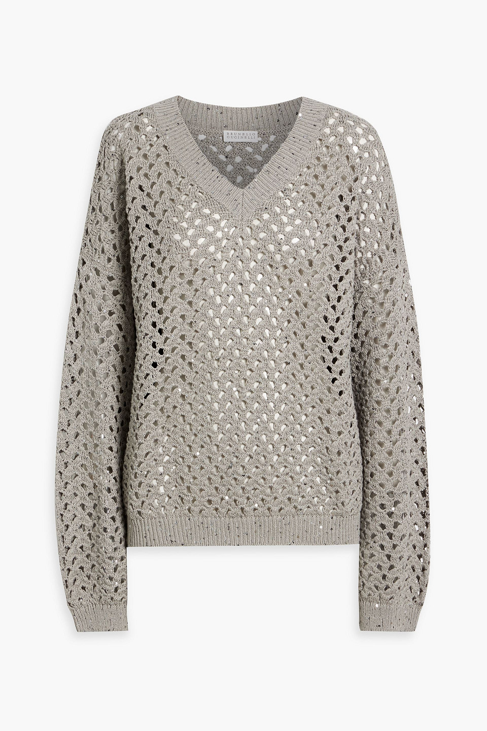 Sequin-embellished open-knit cotton, linen and silk-blend sweater