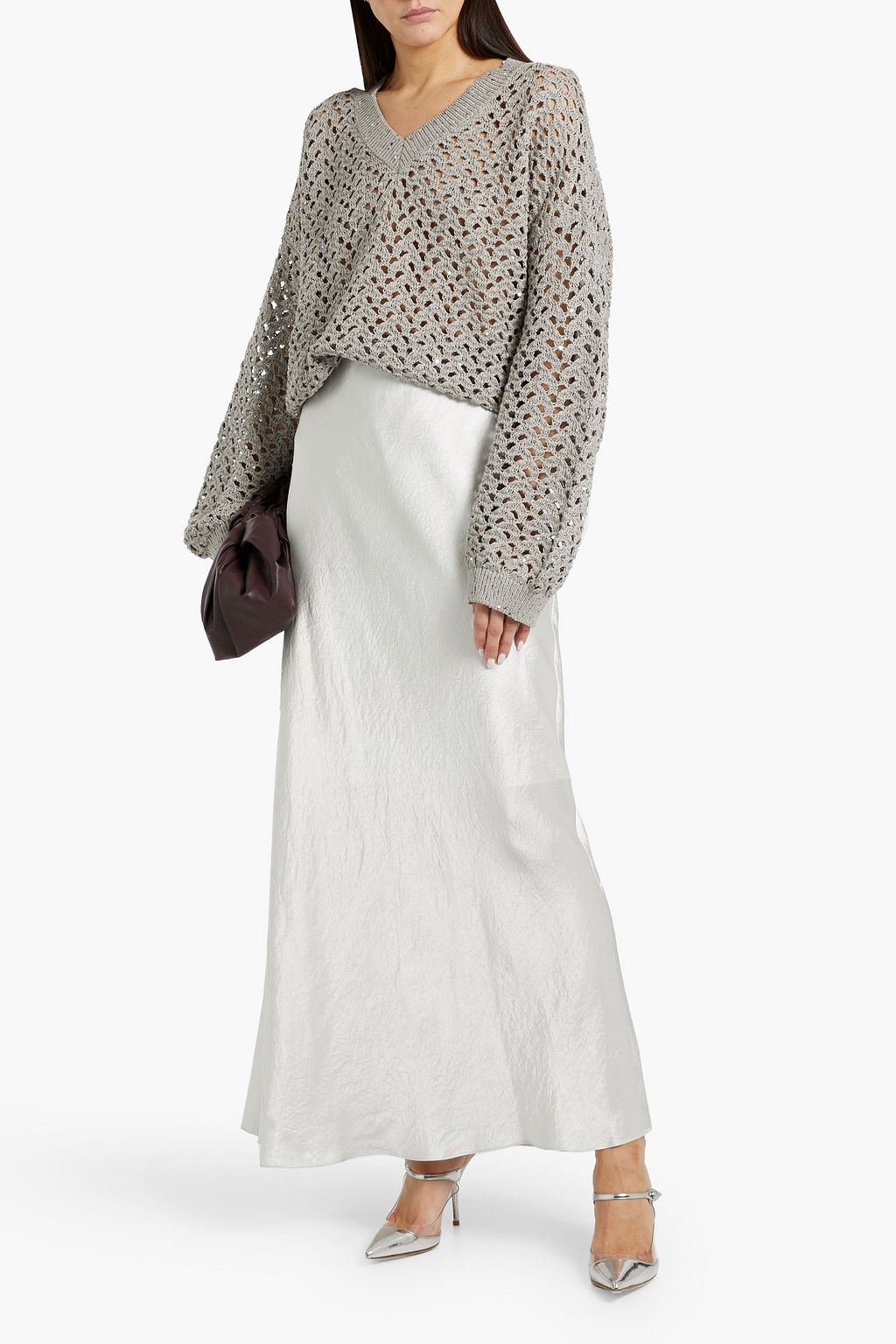 BRUNELLO CUCINELLI Sequin-embellished open-knit cotton, linen and silk-blend sweater