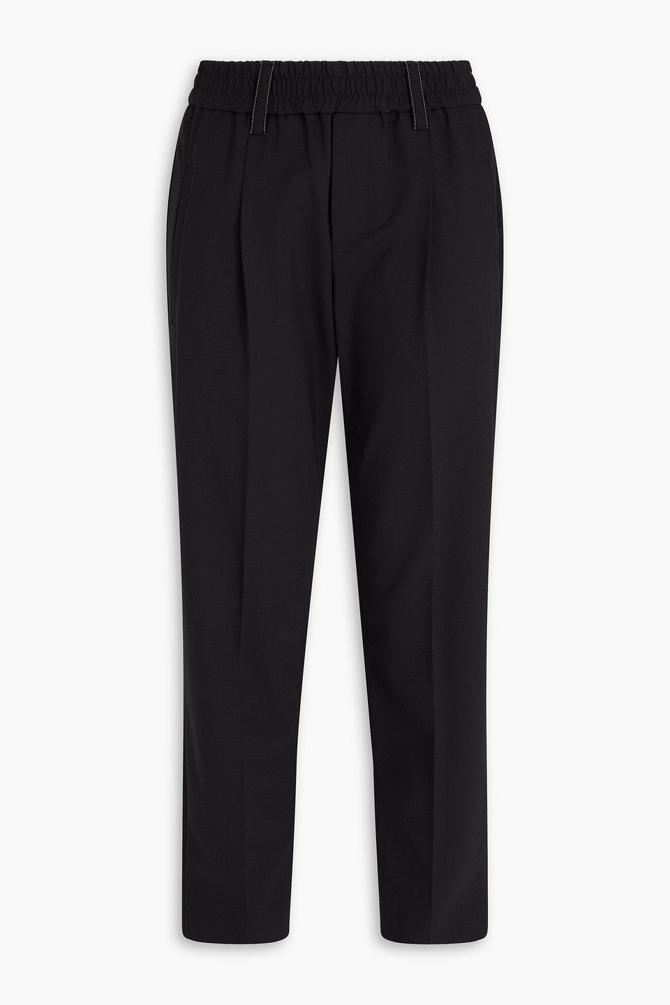 Brunello Cucinelli Bead-embellished Pleated Wool-blend Tapered Trousers