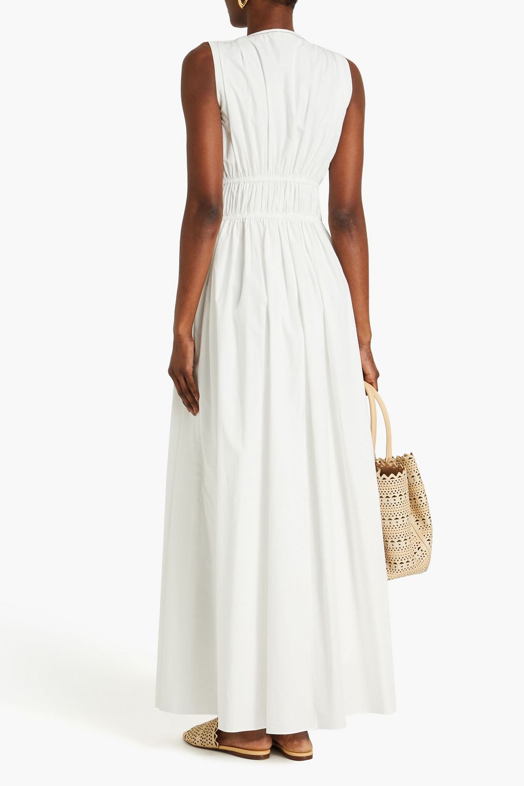 BRUNELLO CUCINELLI Shirred cotton-poplin maxi dress