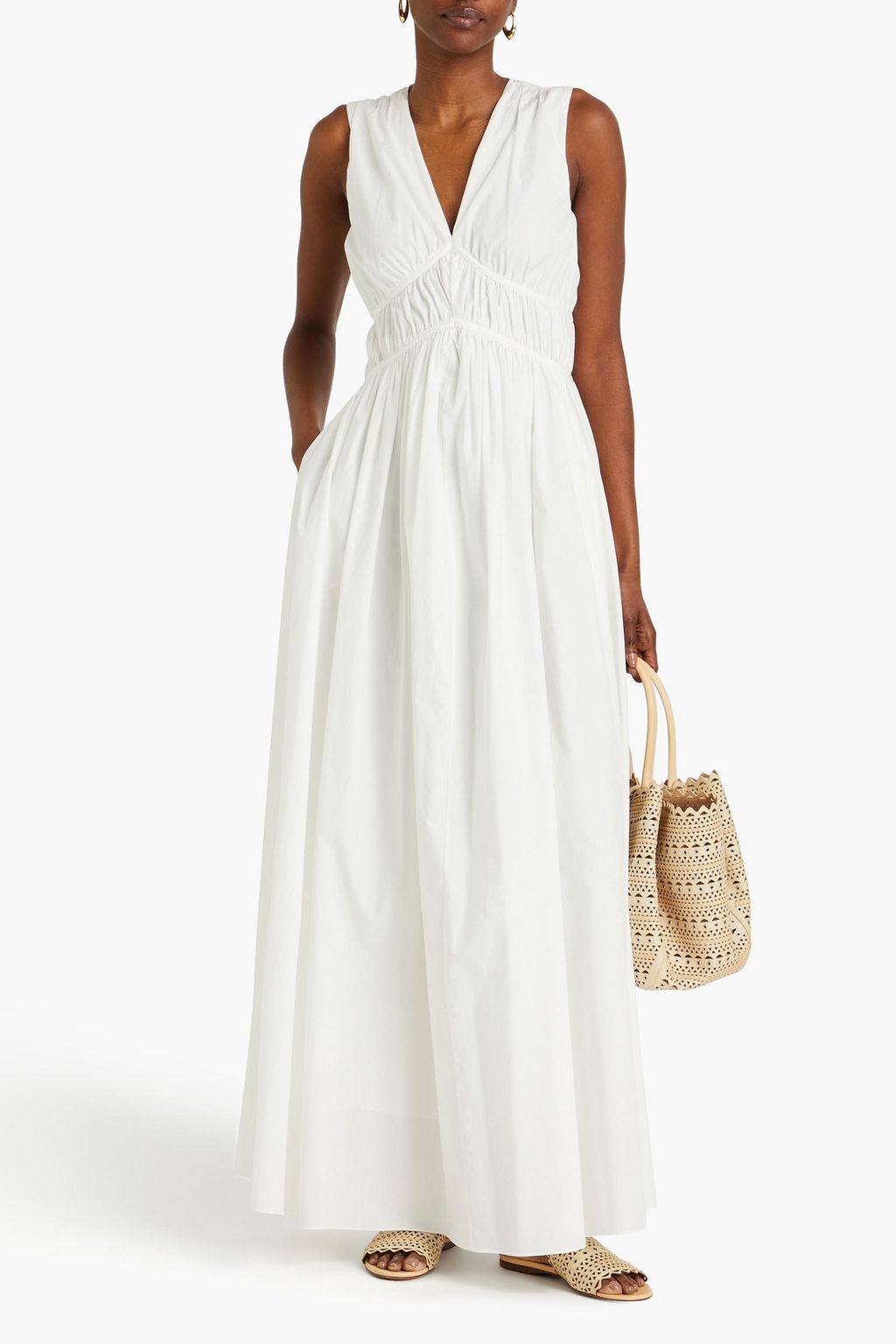 BRUNELLO CUCINELLI Shirred cotton-poplin maxi dress