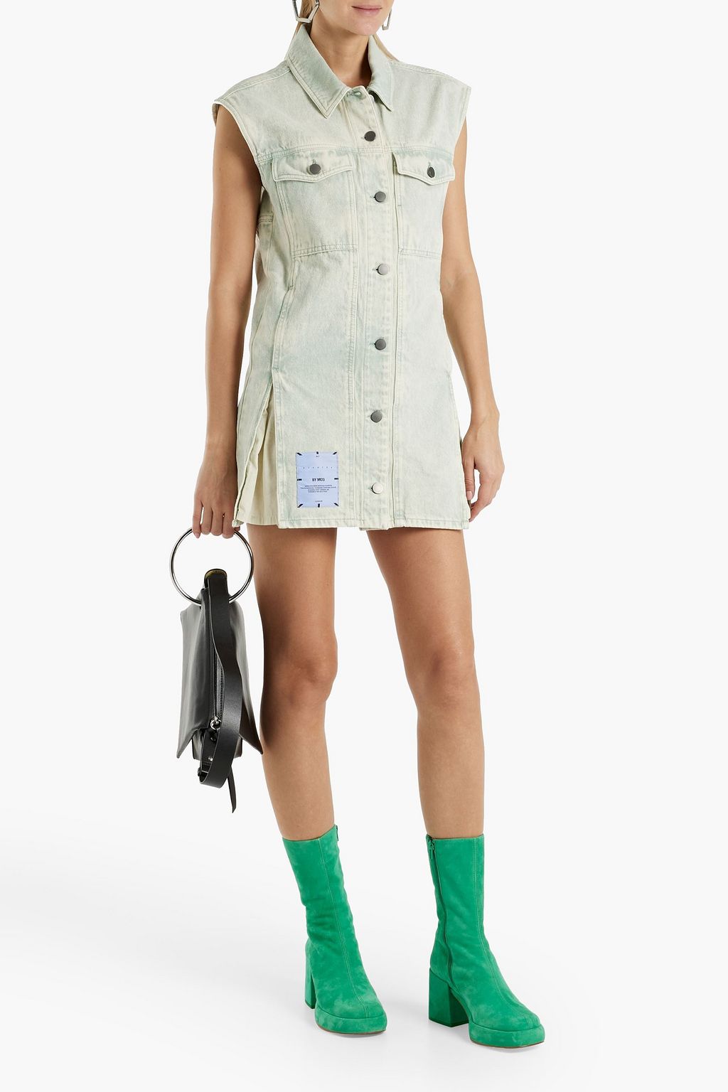 MCQ ALEXANDER MCQUEEN Pleated bleached denim mini shirt dress
