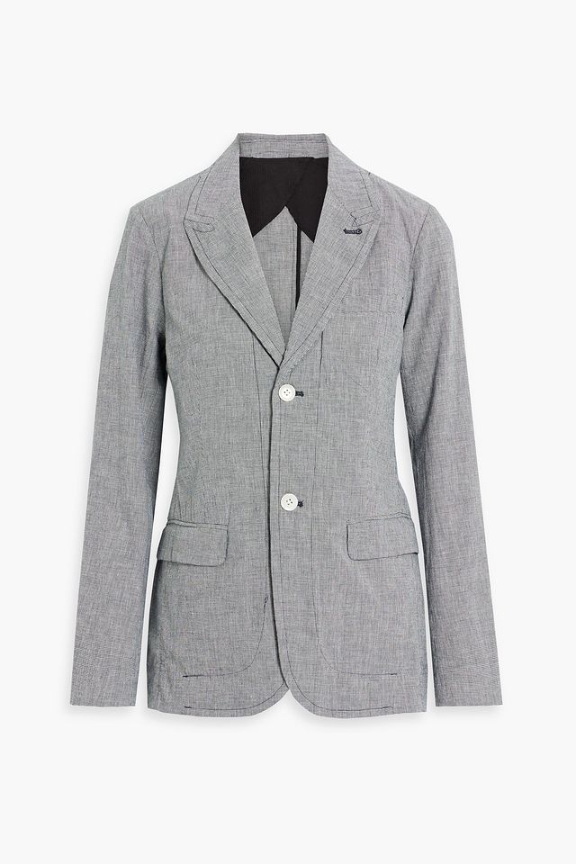 Crinkled houndstooth cotton and linen-blend blazer