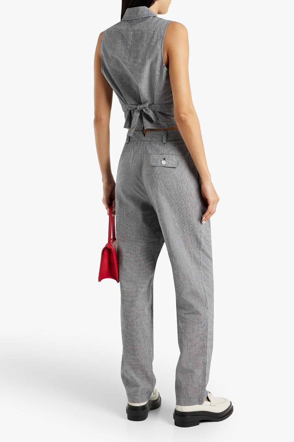 ALEX MILL Boy pleated houndstooth cotton and linen-blend straight-leg pants