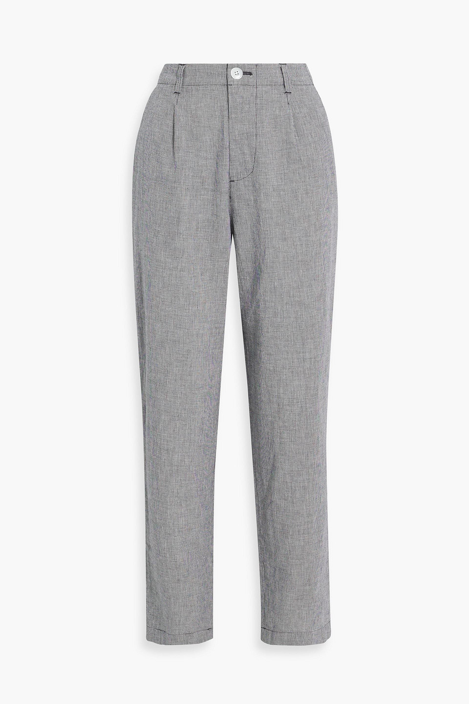 Alex Mill Boy Pleated Houndstooth Cotton And Linen-blend Straight-leg Trousers In Black