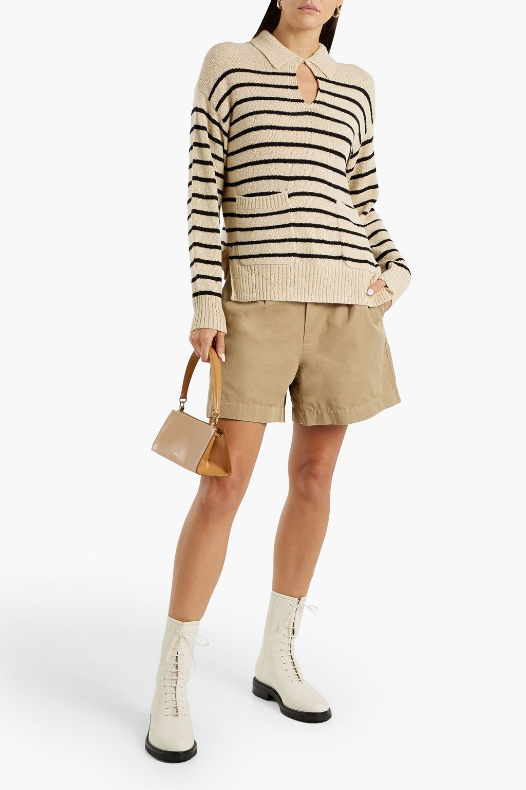 ALEX MILL Alice striped bouclé-knit cotton-blend polo sweater