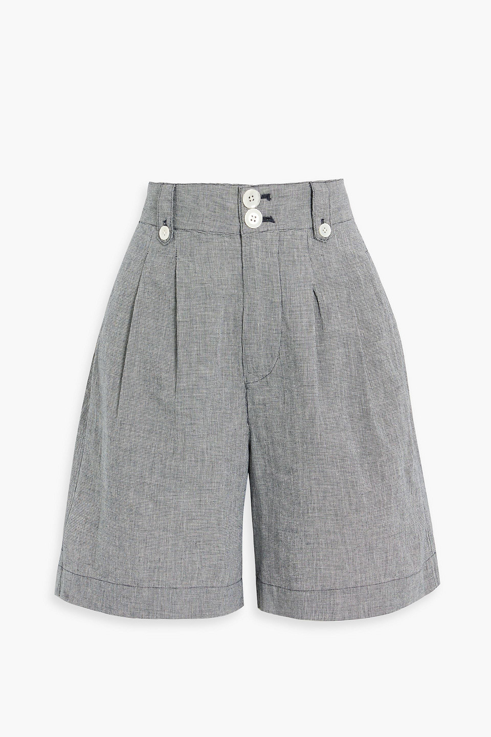 Pleated houndstooth cotton and linen-blend shorts