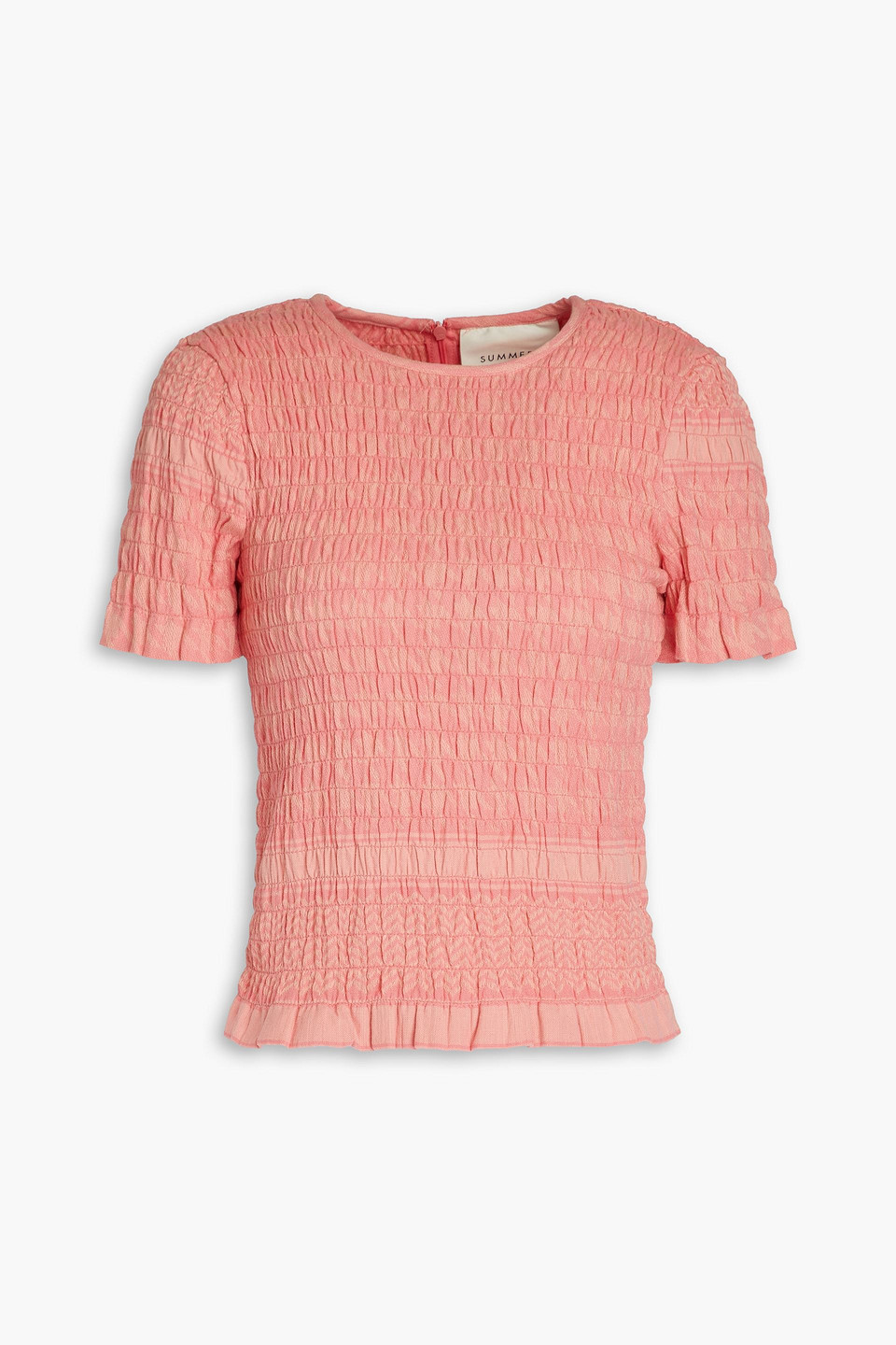 Summery Copenhagen Shirred Cotton-jacquard Top In Orange