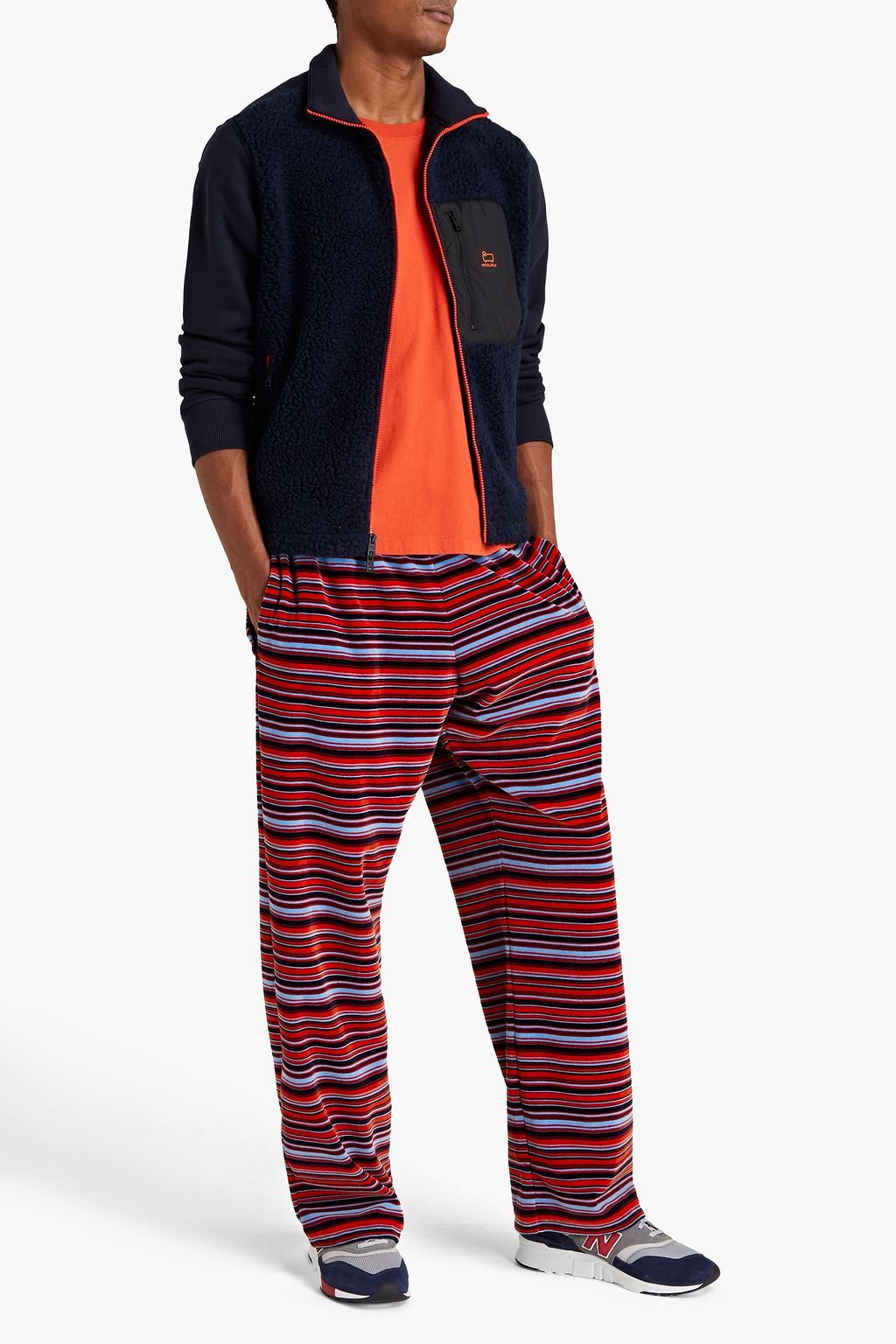 WOOLRICH Faux shearling-paneled cotton-fleece zip-up sweatshirt