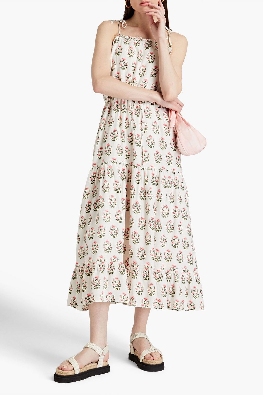 MEADOWS Boston gathered floralprint linen midi dress THE
