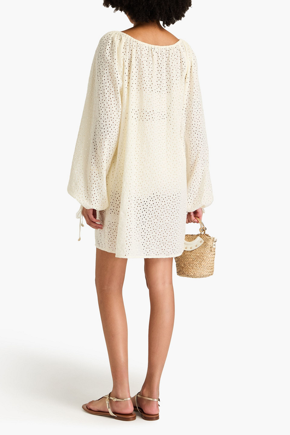 MARYSIA MOAB TIE-DETAILED BRODERIE ANGLAISE COTTON MINI DRESS 
